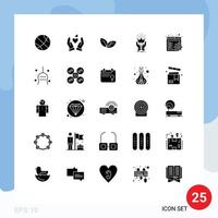 25 Universal Solid Glyph Signs Symbols of gear royal leaf market honor Editable Vector Design Elements