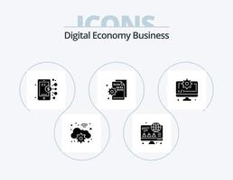 Digital Economy Business Glyph Icon Pack 5 Icon Design. coding. setting. business. page. codding vector