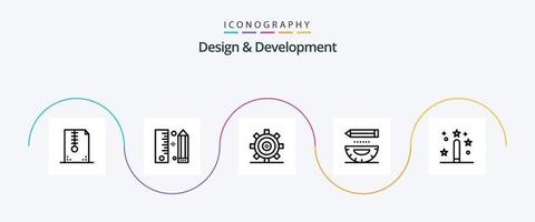 Design and Development Line 5 Icon Pack Including design. coding. pencil. programing. development vector