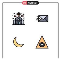 4 User Interface Filledline Flat Color Pack of modern Signs and Symbols of chapel sleep wedding message eye Editable Vector Design Elements