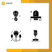 Mobile Interface Solid Glyph Set of 4 Pictograms of egg energy easter drawer power Editable Vector Design Elements