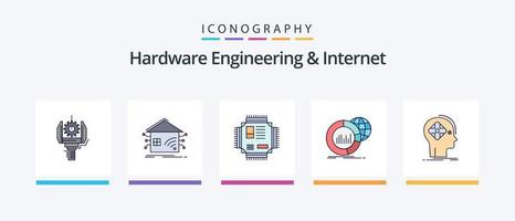 Hardware Engineering And Internet Line Filled 5 Icon Pack Including data. big. database. system. design. Creative Icons Design vector