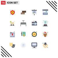 Editable Vector Line Pack of 16 Simple Flat Colors of shopping trolly projector www internet Editable Pack of Creative Vector Design Elements