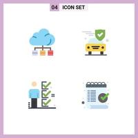 Pack of 4 creative Flat Icons of cloud job technology security tick Editable Vector Design Elements