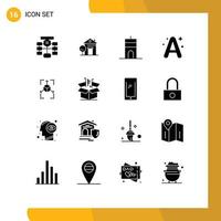 Set of 16 Vector Solid Glyphs on Grid for prototype education hotel a tower Editable Vector Design Elements