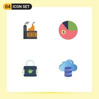 Flat Icon Pack of 4 Universal Symbols of industry lock factory data security Editable Vector Design Elements