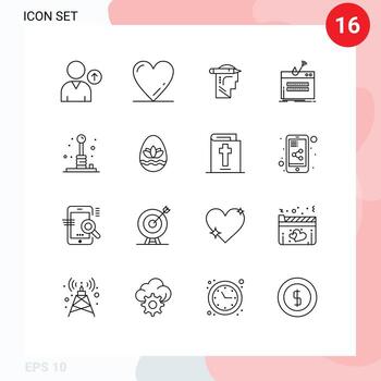 User Interface Pack of 16 Basic Outlines of games arcade thinking theft login Editable Vector Design Elements