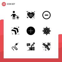 User Interface Pack of 9 Basic Solid Glyphs of multimedia media interface add up Editable Vector Design Elements