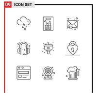 Modern Set of 9 Outlines and symbols such as sink garbage mail disposal support Editable Vector Design Elements