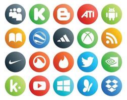 20 Social Media Icon Pack Including youtube nvidia xbox tweet tinder vector