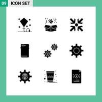 Pictogram Set of 9 Simple Solid Glyphs of gears camera arrows back smart phone Editable Vector Design Elements