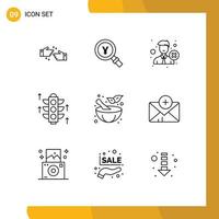 Modern Set of 9 Outlines Pictograph of mortar light find rood recruitment Editable Vector Design Elements