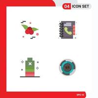 Set of 4 Vector Flat Icons on Grid for cherry essential book phone book power Editable Vector Design Elements