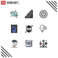 9 Universal Filledline Flat Color Signs Symbols of exit buildings stairs aperture ui Editable Vector Design Elements