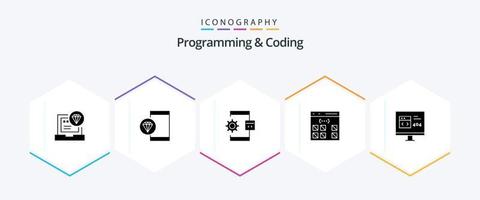 Programming And Coding 25 Glyph icon pack including develop. app. development. process. develop vector