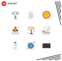 Group of 9 Flat Colors Signs and Symbols for rocket chart star business left Editable Vector Design Elements