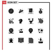 16 User Interface Solid Glyph Pack of modern Signs and Symbols of wheel medal celebration emblem award Editable Vector Design Elements