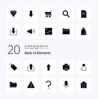 20 Basic Ui Elements Solid Glyph icon Pack like data folder printer person male vector