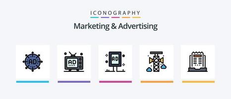 márketing y publicidad línea lleno 5 5 icono paquete incluso marketing. publicidad. marketing. supervisión. cuadro. creativo íconos diseño vector