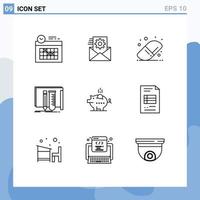 Group of 9 Modern Outlines Set for economy tools back to school lab equipment Editable Vector Design Elements