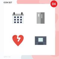 paquete de 4 4 creativo plano íconos de calendario infarto accesorios refrigerador Cajero automático editable vector diseño elementos