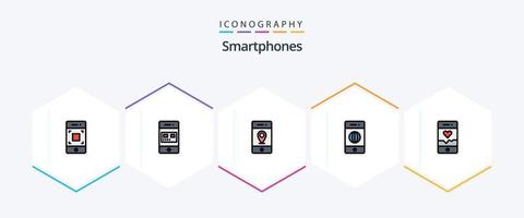 Smartphones 25 FilledLine icon pack including analysis. internet. store. electronics. signs vector