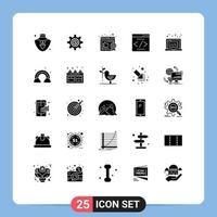 Set of 25 Commercial Solid Glyphs pack for creative application business seo interface Editable Vector Design Elements