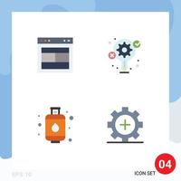 Mobile Interface Flat Icon Set of 4 Pictograms of design cylinder web gear kitchen Editable Vector Design Elements