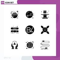 Mobile Interface Solid Glyph Set of 9 Pictograms of balboa bandage sex band magic Editable Vector Design Elements