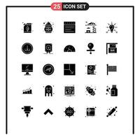 Modern Set of 25 Solid Glyphs and symbols such as idea bulb tabs building real Editable Vector Design Elements