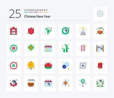 Chinese New Year 25 Flat Color icon pack including chinese. candle. bamboo. ying. shui vector