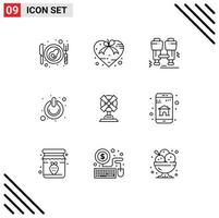 Group of 9 Outlines Signs and Symbols for electric power camp on button Editable Vector Design Elements