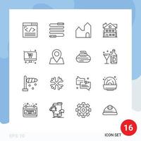 Pack of 16 Modern Outlines Signs and Symbols for Web Print Media such as online building sports apartment industry Editable Vector Design Elements