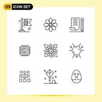 Set of 9 Commercial Outlines pack for hardware storage plant cpu notepad Editable Vector Design Elements