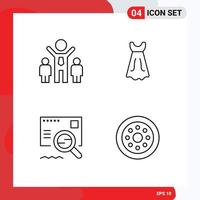 Mobile Interface Line Set of 4 Pictograms of company search dress check spare parts Editable Vector Design Elements