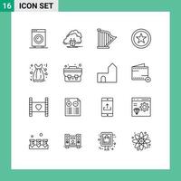 16 Universal Outlines Set for Web and Mobile Applications cloth favorite network sound instrument Editable Vector Design Elements