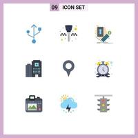 Group of 9 Flat Colors Signs and Symbols for map geo location shopping care madical Editable Vector Design Elements