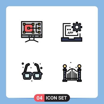 Stock Vector Icon Pack of 4 Line Signs and Symbols for computer fountain app development romance Editable Vector Design Elements