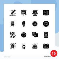 User Interface Pack of 16 Basic Solid Glyphs of contacts book food book test Editable Vector Design Elements