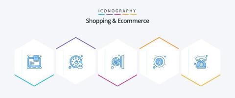 Shopping And Ecommerce 25 Blue icon pack including telephone. contact. coin. tag. info vector