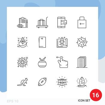 Modern Set of 16 Outlines and symbols such as security key weight arrow online Editable Vector Design Elements