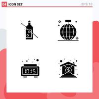 Modern Set of 4 Solid Glyphs and symbols such as alcohol alarm whiskey club digital Editable Vector Design Elements