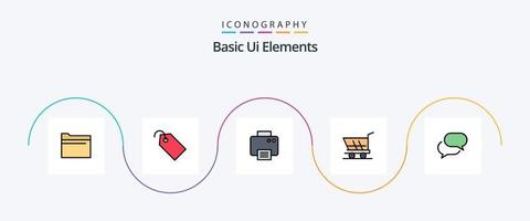 básico ui elementos línea lleno plano 5 5 icono paquete incluso charlar. comprar. impresora. compras. carro vector