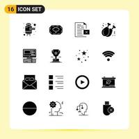 16 Universal Solid Glyphs Set for Web and Mobile Applications system computer document leg fast food Editable Vector Design Elements