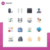 Pictogram Set of 16 Simple Flat Colors of cityscape building man bridge pray Editable Pack of Creative Vector Design Elements