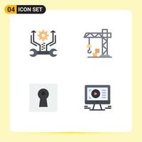 Pack of 4 creative Flat Icons of control safe tools crane monitor Editable Vector Design Elements