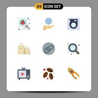 Group of 9 Modern Flat Colors Set for clip attach disk shop handbag Editable Vector Design Elements