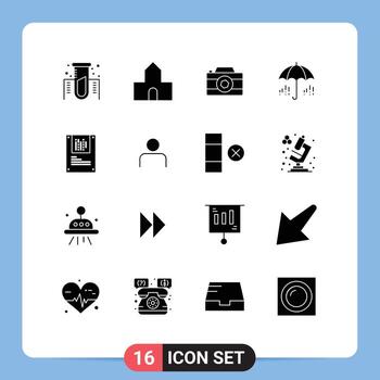 Set of 16 Vector Solid Glyphs on Grid for graphy spring camera weather umbrella Editable Vector Design Elements
