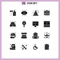 16 User Interface Solid Glyph Pack of modern Signs and Symbols of update monitor health gear road Editable Vector Design Elements