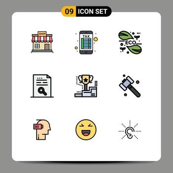 grupo de 9 9 moderno línea de relleno plano colores conjunto para encontrar documento eco datos Ciencias editable vector diseño elementos